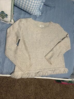 Lou & Grey Fringe-Hem Crewneck Sweater — Oatmeal